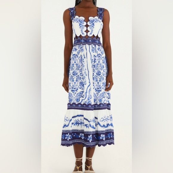 FARM Rio Dresses & Skirts - Farm Rio NWT Blue and White Floral Cutout Maxi Dress